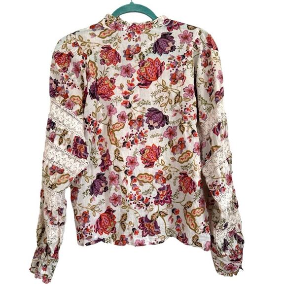 House of Harlow 1960 Floral Lace Boho Button Down Balloon Sleeve Blouse - Picture 2 of 7